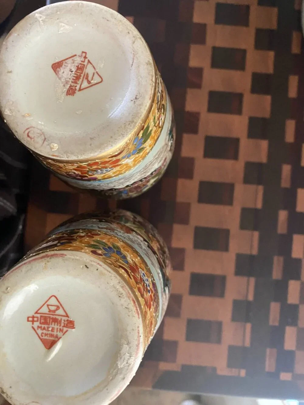 Vintage Japanese Geisha Girl Hand Painted Vases 2 Piece Set